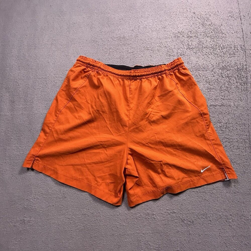 Y2K Nike Team Shorts Mens Small Orange Running Athletic Track Swoosh Lightweight